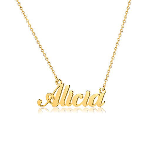 18K Gold Plated Personalized Name Necklaces for Women Girls Kids Teens Plate Monogram Necklace Name Necklace M MOOHAM Gold Custom Name Necklace Personalized 