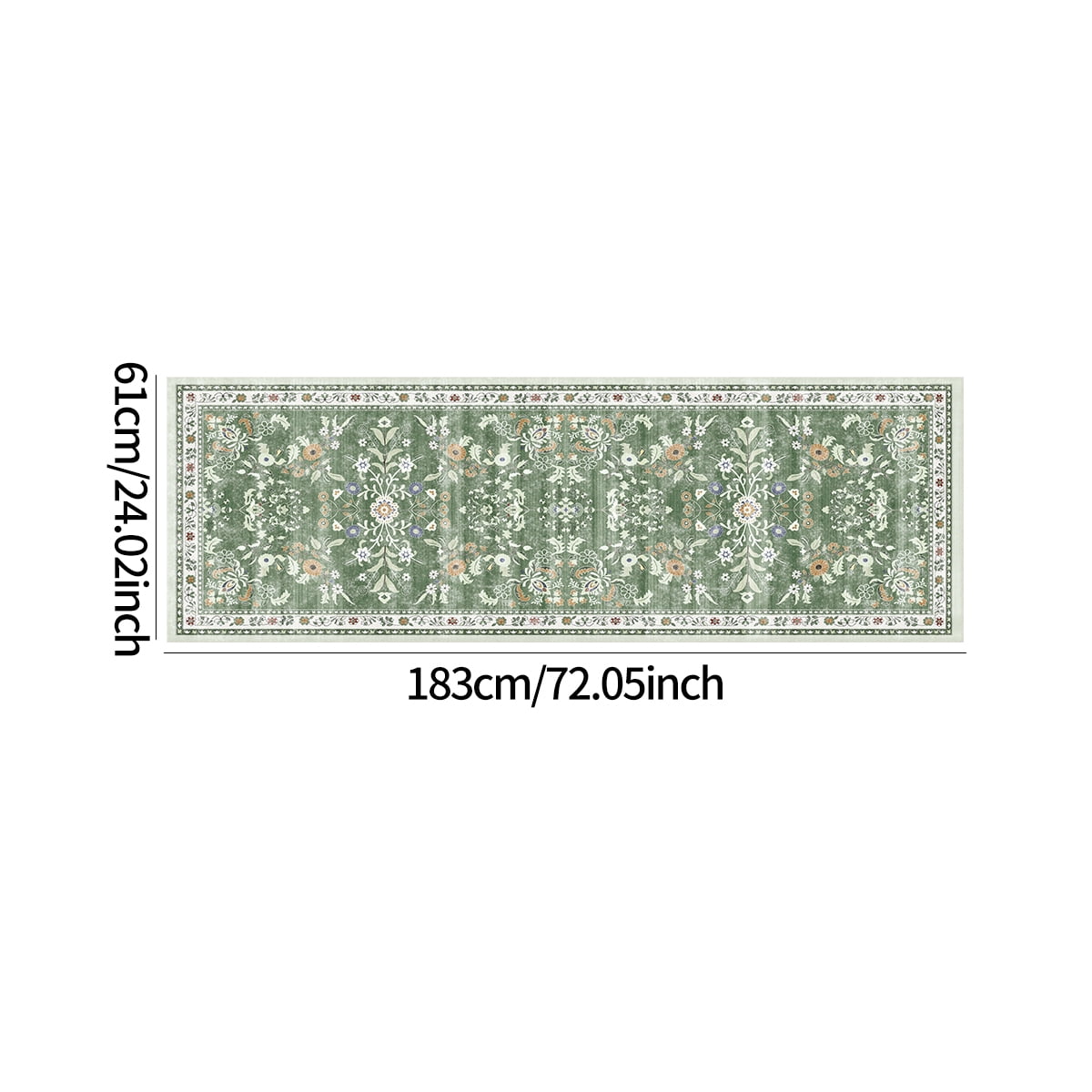 2'x8' Bohemian Style Floral Hallway Runner Rug, Non-Slip with Rubber Backing, Suitable for Kitchen, Laundry Room, Bedroom, Entryway, Green