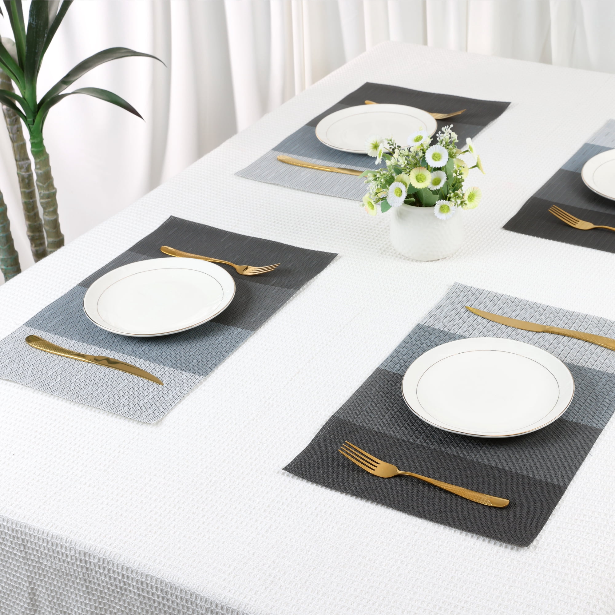 Unique Bargains 8 Packs Placemats for Kitchen Dining Table Decor Washable Gray 18x12in