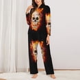 thumbnail image 2 of Pajamas for Women Set - Satanic Skull Flames Darkness Comfy Long Sleeve Button Up Pajama Sets for Women 2 Piece, Soft Sleepwear Nightwear Pjs Lounge Sets for Women with Pockets, 2 of 6