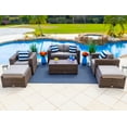 thumbnail image 2 of Tuscany 6-Piece M Resin Wicker Outdoor Patio Furniture Lounge Sofa Set in Brown w/ Loveseat, Two Armchairs, Two Ottomans, and Coffee Table (Half-Round Brown Wicker, Polyester Light Gray), 2 of 7