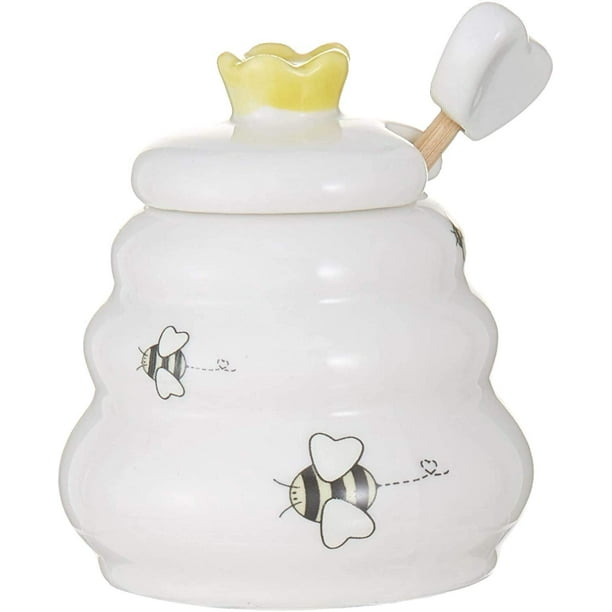 Ceramic Honey Pot with Wooden Dipper