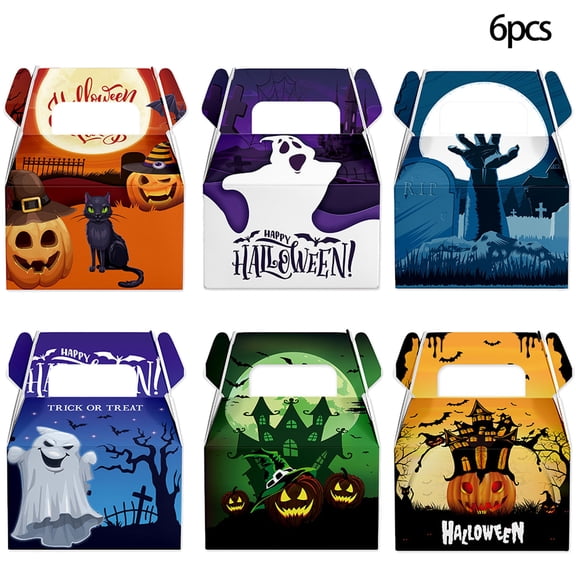 6 Pack 3D Paper Halloween Treat Boxes, Pumpkin Candy Themed Snack Holders for Trick Or Treat Classroom Party