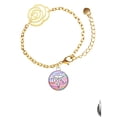 thumbnail image 2 of Delight Jewelry Silvertone Domed Multi Color DA Gold-tone Flower Link Chain Bracelet, 6.75"+2" Extender, 2 of 4