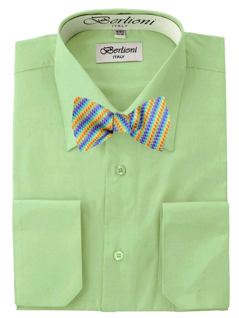 Mint Solid Mens Dress Shirt And Self Tie Bow Tie Walmart Com