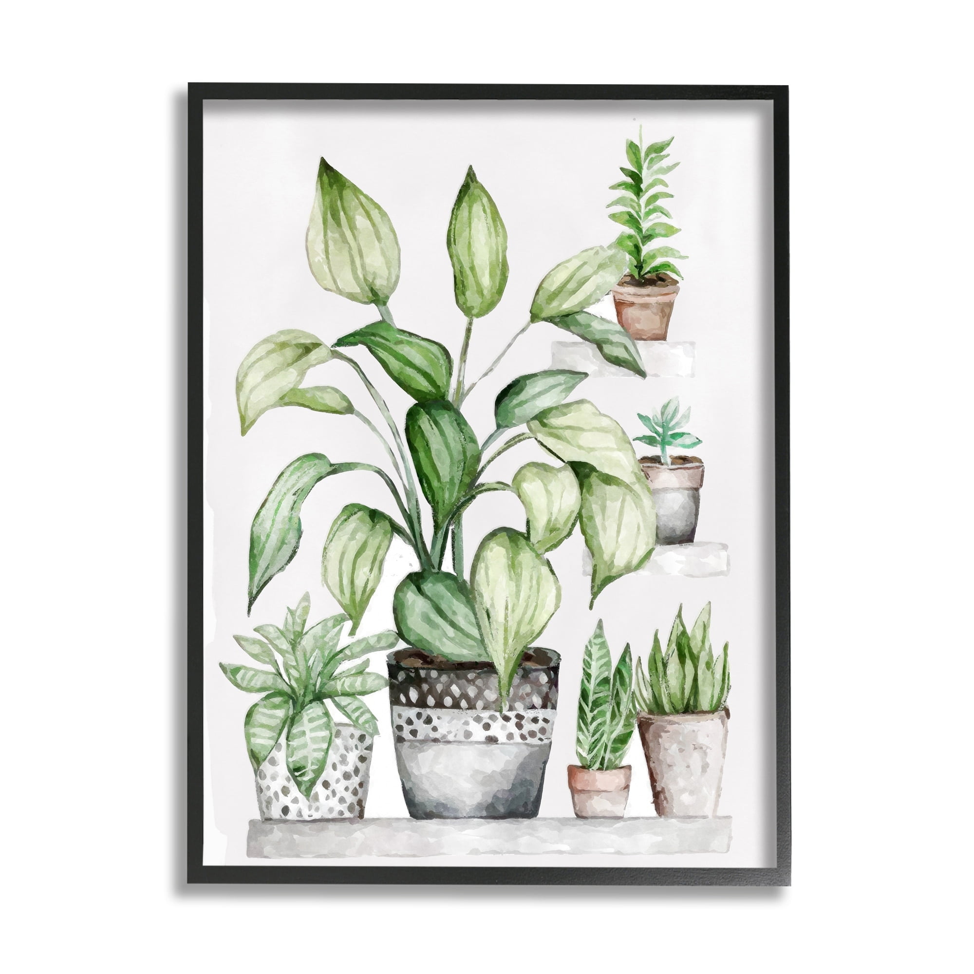 Stupell Industries Potted Plant Garden Botanicals Botanical & Floral Painting Gray Framed Art Print Wall Art