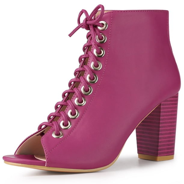 Botines de tacón grueso Perphy con cordones para mujer Rosa caliente 38