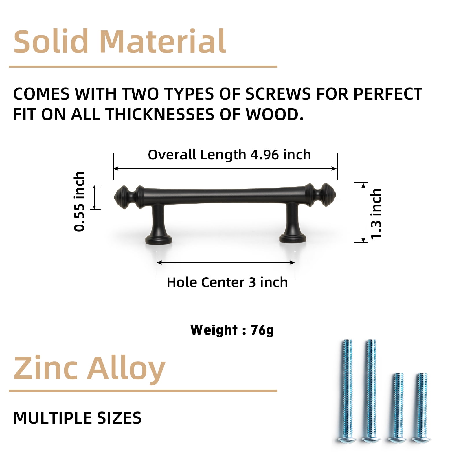 Goo-Ki 12 Pack 3"(76mm) Hole Center Matte Black Kitchen Cabinet Handles, Closet Classic Zinc Alloy Cabinet Pulls Dresser Handles for Bedroom,Drawer,Cupboard & Wardrobe