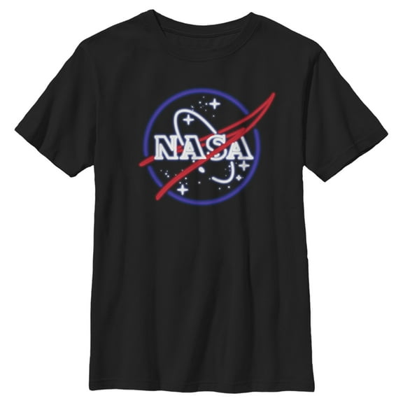 Boy's NASA Neon Sign Classic Logo Graphic Tee Black Small
