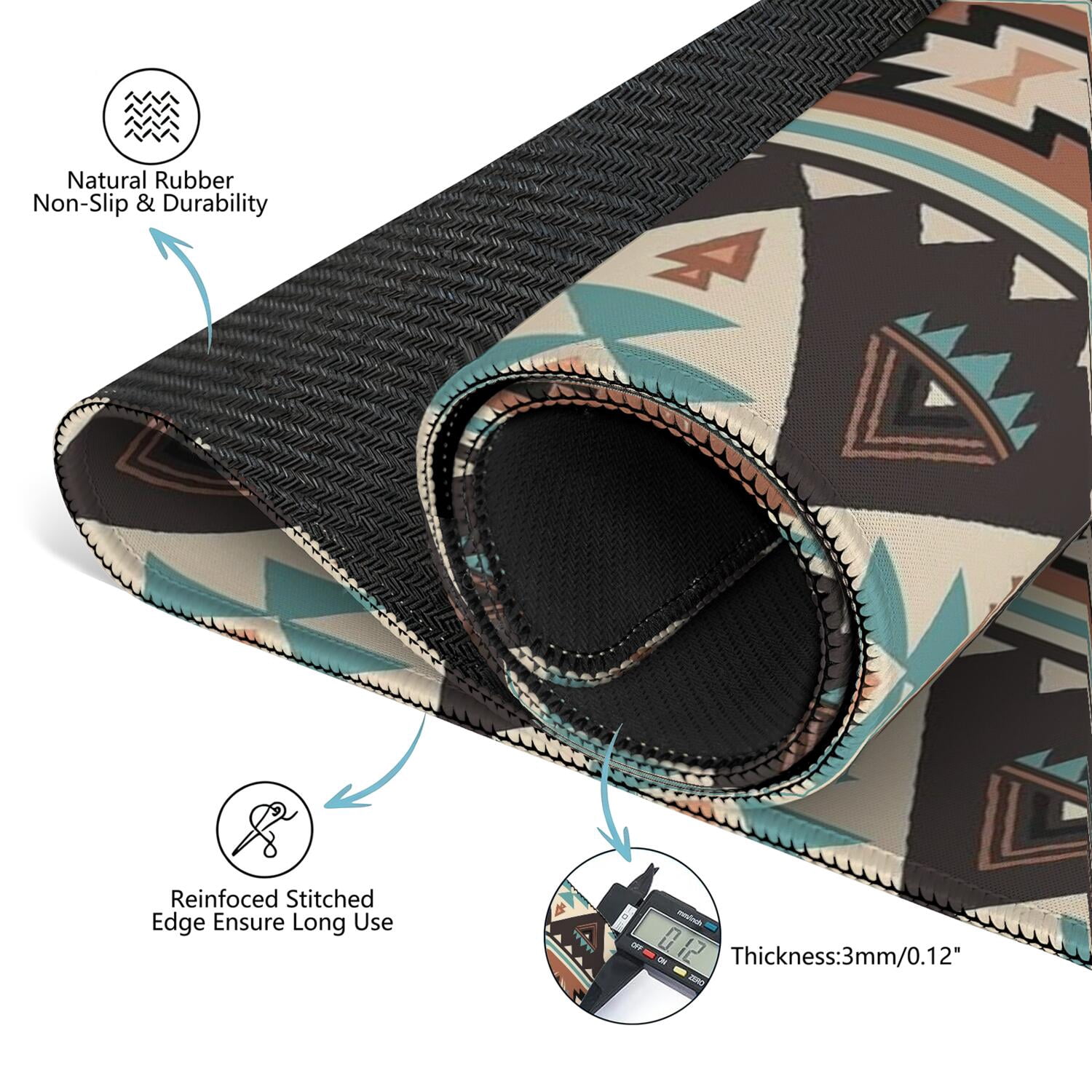 Boho Pattern Large Rubber Game Table Topper 31.5 Inch Square Mahjong Mat with Non-Skid Bottom for Stability and Noise Reduction for Tiles and Cards