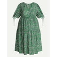 thumbnail image 4 of Terra & Sky Women’s Plus Tiered Midi Dress with Short Puff Tie Sleeves, Sizes 0X-5X, 4 of 4