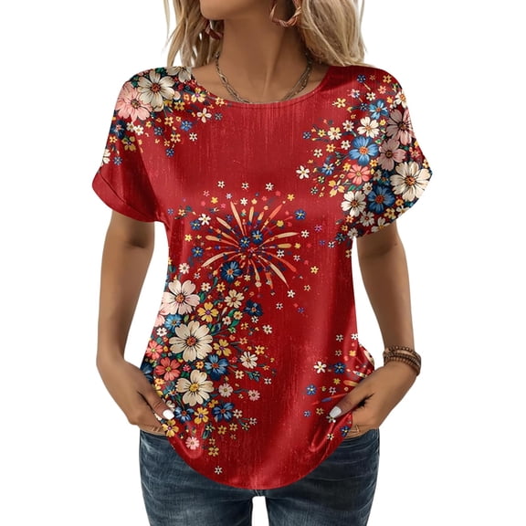 Enjoytime Women Shirts 4Th Of July Printed Crewneck Short Sleeve Tops Summer Loose Casual Graphic Tee
