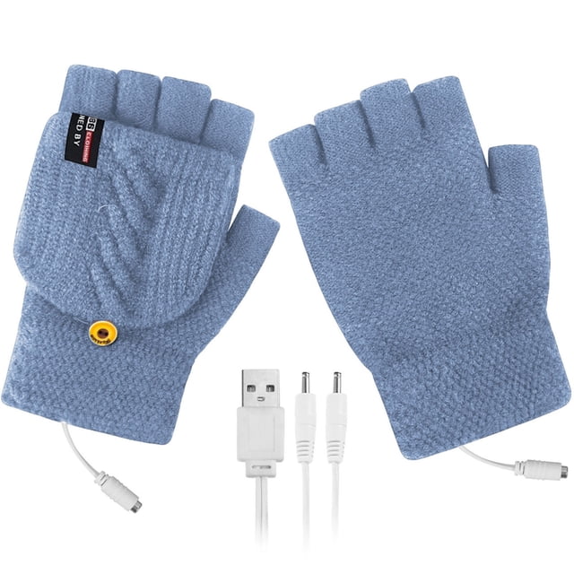 Glisme Gants d'Hiver Gants Chauffants Réchauffeur Extérieur Rechargeable Batterie Li-ion Bleu Clair
