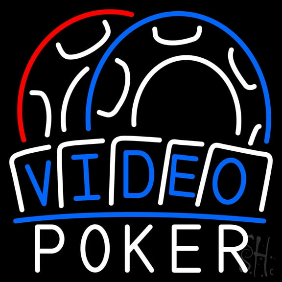 Video Poker LED Neon Sign 24 x 24 - inches, Black Square Cut Acrylic Backing, with Dimmer - Bright and Premium built indoor LED Neon Sign for wall décor, arcarde, and storefront.