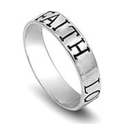 Sterling Silver Ring Engraved with a message of Faith, Love and Hope, Size 8