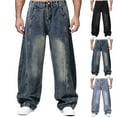 thumbnail image 2 of Npasoilc Plus Size Baggy Denim Pants for Men Elastic Waist Casual Jeans with Zipper and Button Relaxed Fit Straight Leg Jeans, 2 of 9