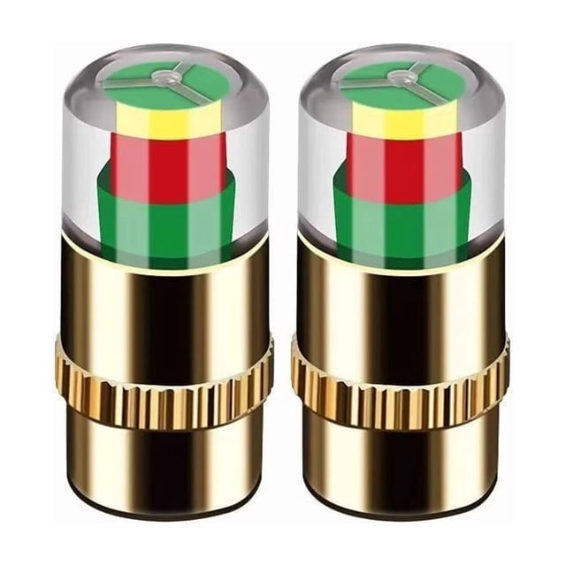 COM1950s Tire Pressure Monitor Caps, 4 Pack Gold Color Visual Alert Tire Valve Stem Caps, Easy-to-Read Tire Pressure Gauge Caps for Car, Truck, Stainless Steel