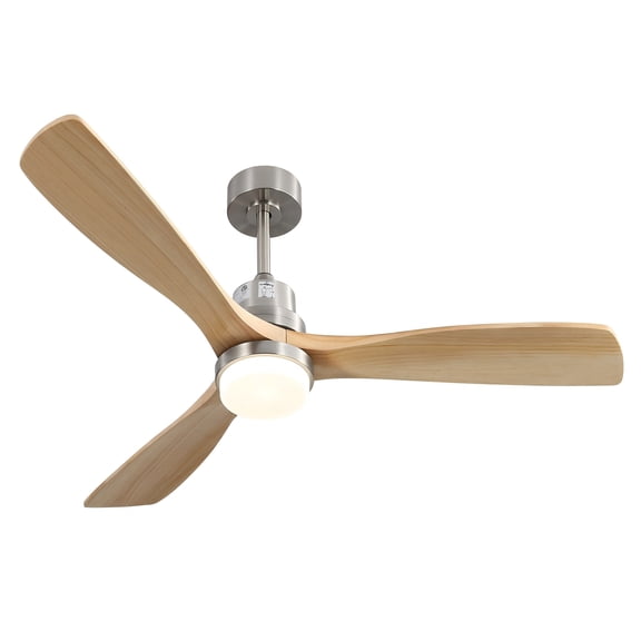 Sofucor 52" Ceiling Fan with Light and Remote, 3 Reversible Burlywood Blades, Nickel Finish"