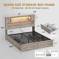 thumbnail image 5 of Farmhouse Storage Bed Frame, Queen Platform Bed with Bookcase Headboard and 4 Drawers, No Box Spring Needed, Gray Industrial Wood Bedroom Furniture, 5 of 9