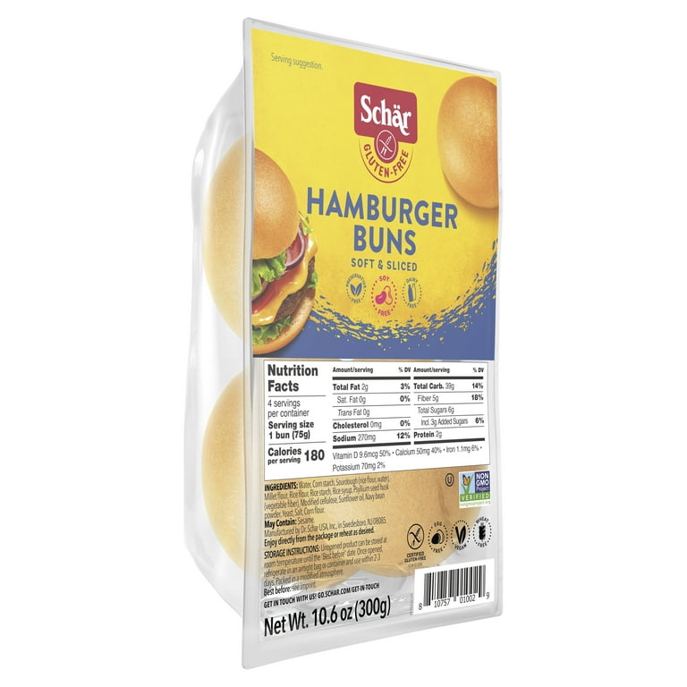 Schar Gluten Free Hamburger Buns, 10.6 oz, 4 Count - Walmart.com