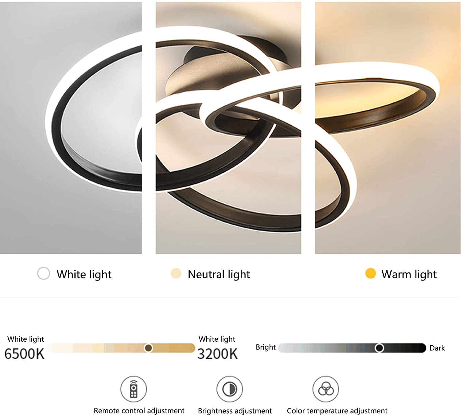 MONIPA Modern Ceiling Light Black 52cm/30w/Infinite Dimming with Remote Control/US Standard