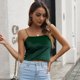 thumbnail image 5 of Top corto tipo camisola con tirantes finos de terciopelo para mujer Camisetas sin mangas informales sin mangas - Verde, 5 of 6