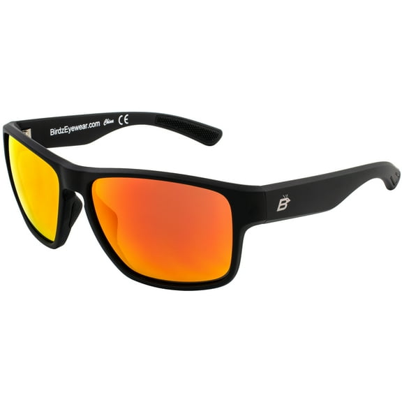 Birdz Glide Sunglasses for Men or Women Scratch Resistant Lens Lightweight Black Square Frame Red Mirror Lens
