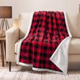thumbnail image 3 of PAVILIA Twin Checkered Sherpa Blanket Couch Sofa Bed, Red Black,60x80, 3 of 8