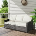 thumbnail image 3 of 3-Seat All-Weather Outdoor Rattan Sofa with High Back, Premium Brown Wicker and Gray Cushions for Garden, 3 of 8
