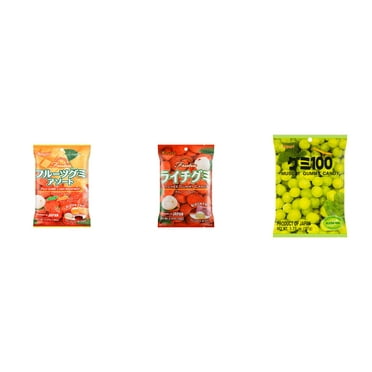 3 Pack Kasugai Gummy Candies, Made in Japan, Gluten Free, Mix 3 Flavor (Assortment,Lychee,Mmuscat) Plus NineChef Brand Long Handle Coffee Spoon