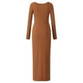 thumbnail image 4 of PENGXIANG Robe à Manches Longues pour Femmes Col Carré Robe Moulante Tricotée Unie Robe Crayon Extensible Tenue de Club, 4 of 6