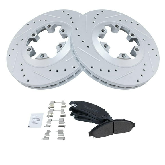TRQ Brake Rotor Drilled Slotted Zinc Coated & Metallic Pad Set Fits Select Colorado