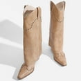 thumbnail image 2 of RONILURN Women's Studded Foldover Western Cowboy Boots | Square Toe Chunky Heel Knee High Boots for Concert Festival Night Out, 2 of 9