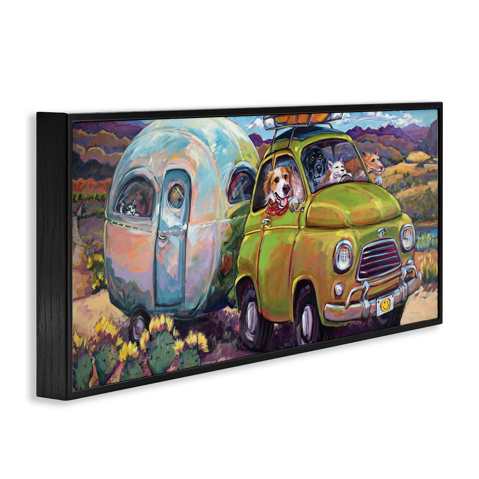 Stupell Industries Dogs Driving Camper Van Animals & Insects Painting Black Framed Art Print Wall Art, 30 x 13