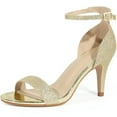 thumbnail image 1 of BLISSFUL STEP Women's Open Toe Glitter Ankle Strap Stiletto Heel Sandals, 1 of 7