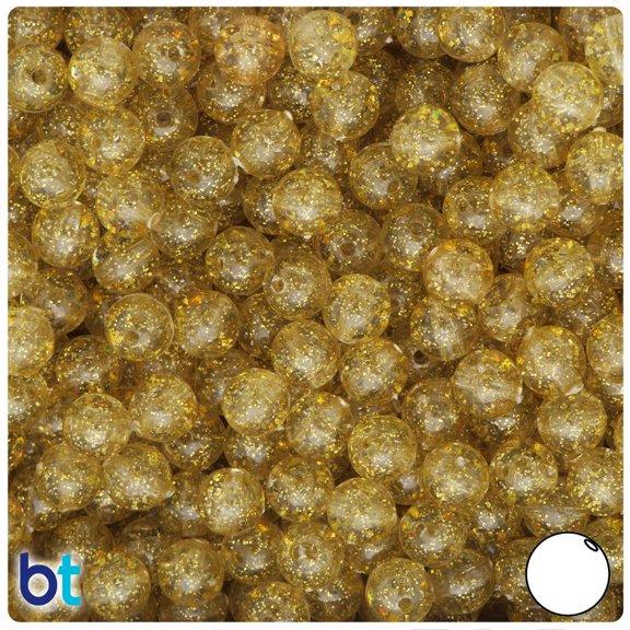 BeadTin Gold Sparkle 8mm Round Plastic Beads (300pcs)