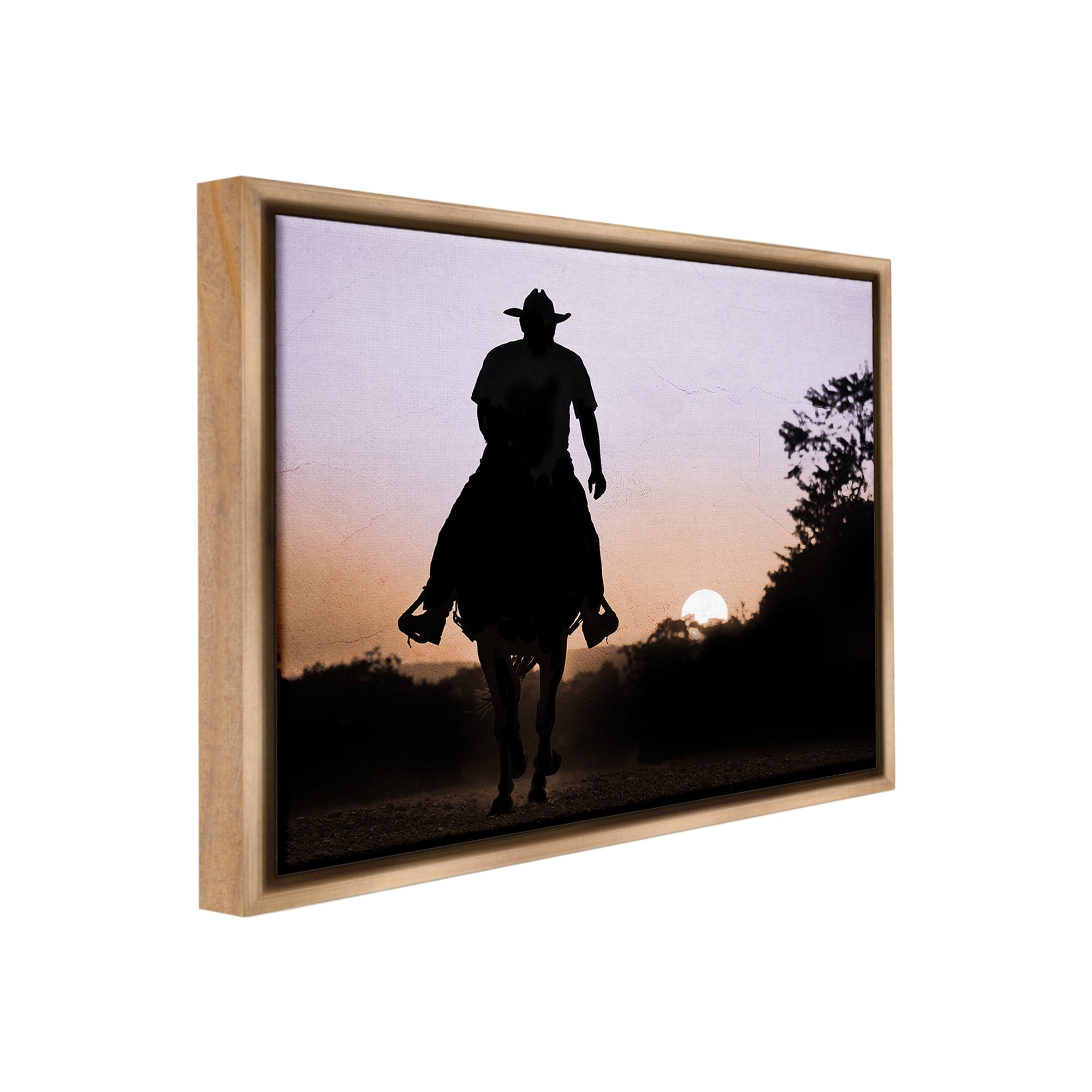 Stupell Industries Cowboy & Setting Sun Landscape Photography Brown Floater Framed Canvas Art Print Wall Art, 21 x 17