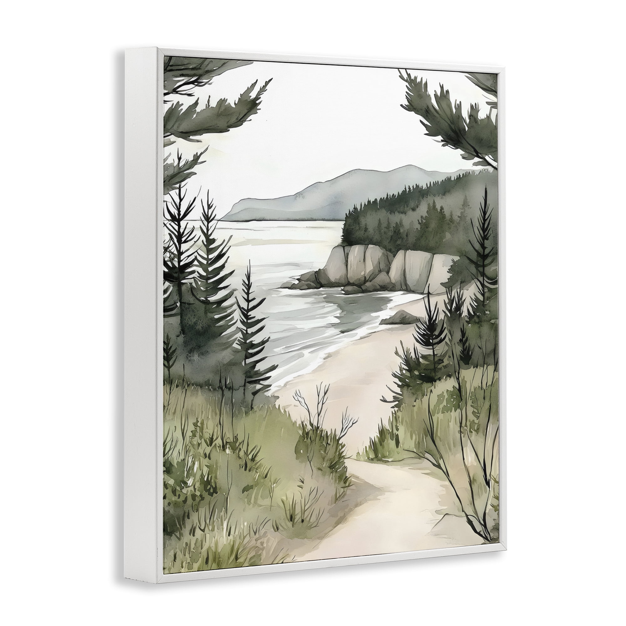 Stupell Industries Coastal Calm Winding Path White Framed Giclee Art, design by Riley B