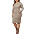 thumbnail image 4 of Agnes Orinda Plus Size Sweater Dress for Women Long Sleeve Hooded Midi Dresses 2X Khaki, 4 of 6