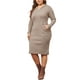 thumbnail image 4 of Vestido de suéter de talla grande Agnes Orinda para mujeres, vestido midi con capucha de manga larga 2X color caqui, 4 of 6