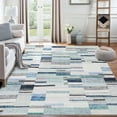 thumbnail image 1 of Hasoo 9' x 12' Large Area Rug for Living Room Bedroom Geometric Abstract Rug Indoor Modern Color-Block Rug Low Pile Non-Slip Carpet, Blue, 1 of 5