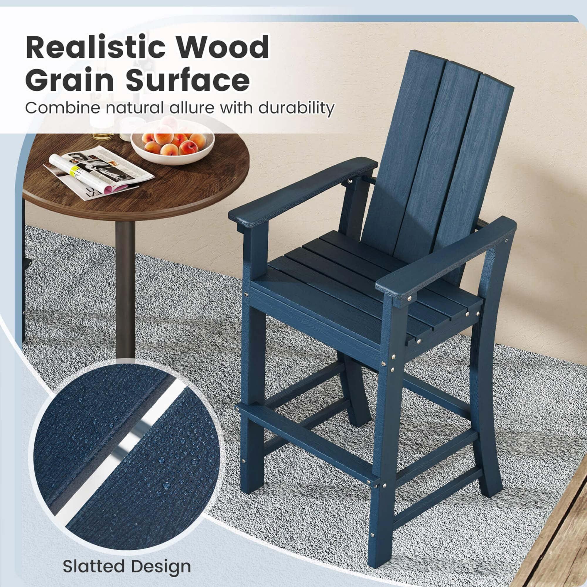 Costway Tall Adirondack Chair with Ergonomic Backrest Armrests & Footrest for Backyard Navy