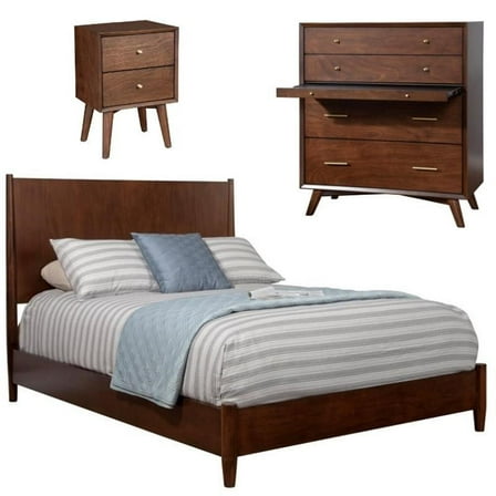 Home Square 3 Piece Set with Nightstand Queen Panel Bed and Accent Chest