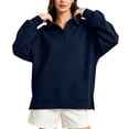 thumbnail image 2 of Fashion Sweatshirts for Women Oversized Sweatshirt Long Sleeve Button With Kangaroo Pocket Side Slit Loose Tops, 2 of 8