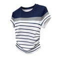 thumbnail image 2 of Uootdi Womens Color Block Striped Tops Round Neck Short Sleeve Ruched Side Design Everyday Chic Style Lightweight Comfortable Tees Gift, 2 of 5
