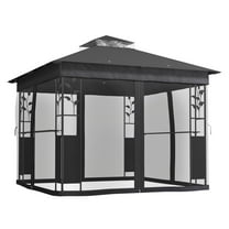 10x10 Outdoor Gazebo with Shelves & Netting, UV30  Patio Canopy for Lawn, Backyard & Deck - Dark Gray