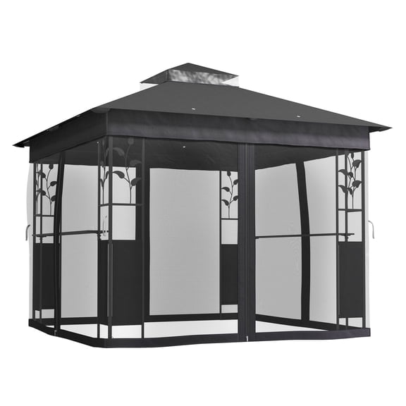 10x10 Outdoor Gazebo with Shelves & Netting, UV30  Patio Canopy for Lawn, Backyard & Deck - Dark Gray
