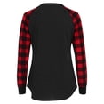 thumbnail image 4 of Jersey de Navidad para mujer, camisa con bloqueo de color, estampado a cuadros, manga larga, cuello redondo, Top de otoño, negro, XL, 4 of 6