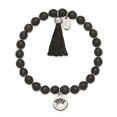 thumbnail image 3 of Primal Steel Stainless Steel Polished Crown with Tassel Black Jade Stretch Bracelet, 3 of 7