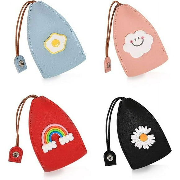 Cute Key Fob Case 4PCS, PU Leather Car Key Case Portable Key Pouch for Car Keys, Personalized Pull Out Key Bag
